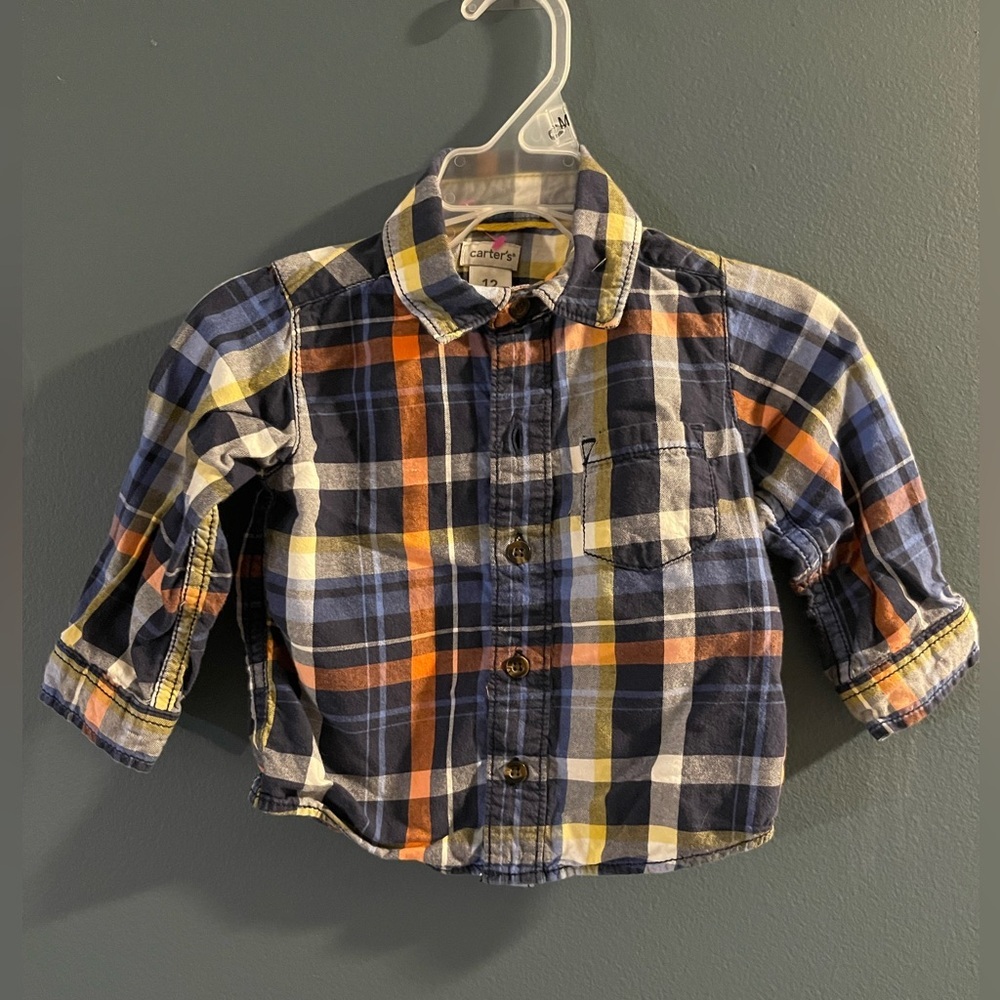 Carters Blue & Orange button down shirt | 12 Months baby boy EUC #2050